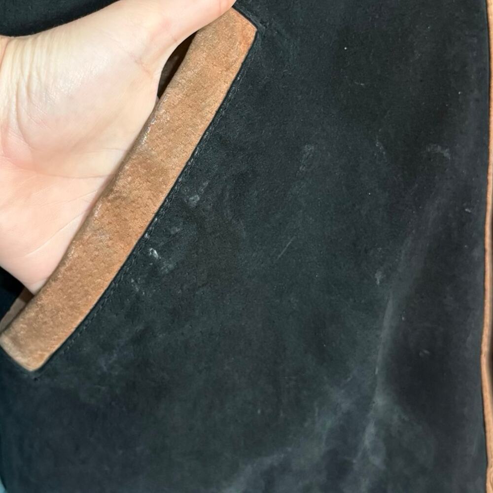 Vintage 90s Tan Black Leather Southwest Sherpa Lined Trucker Jacket size XXL - Picture 15 of 16